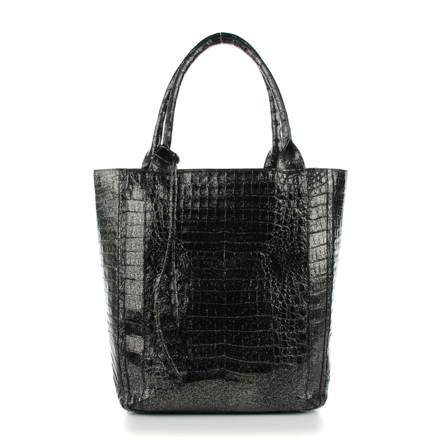 Crocodile Medium Leaf Tote Black Glitter