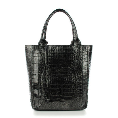 Nancy Gonzalez Crocodile Medium Leaf Tote Black Glitter 1 of 8