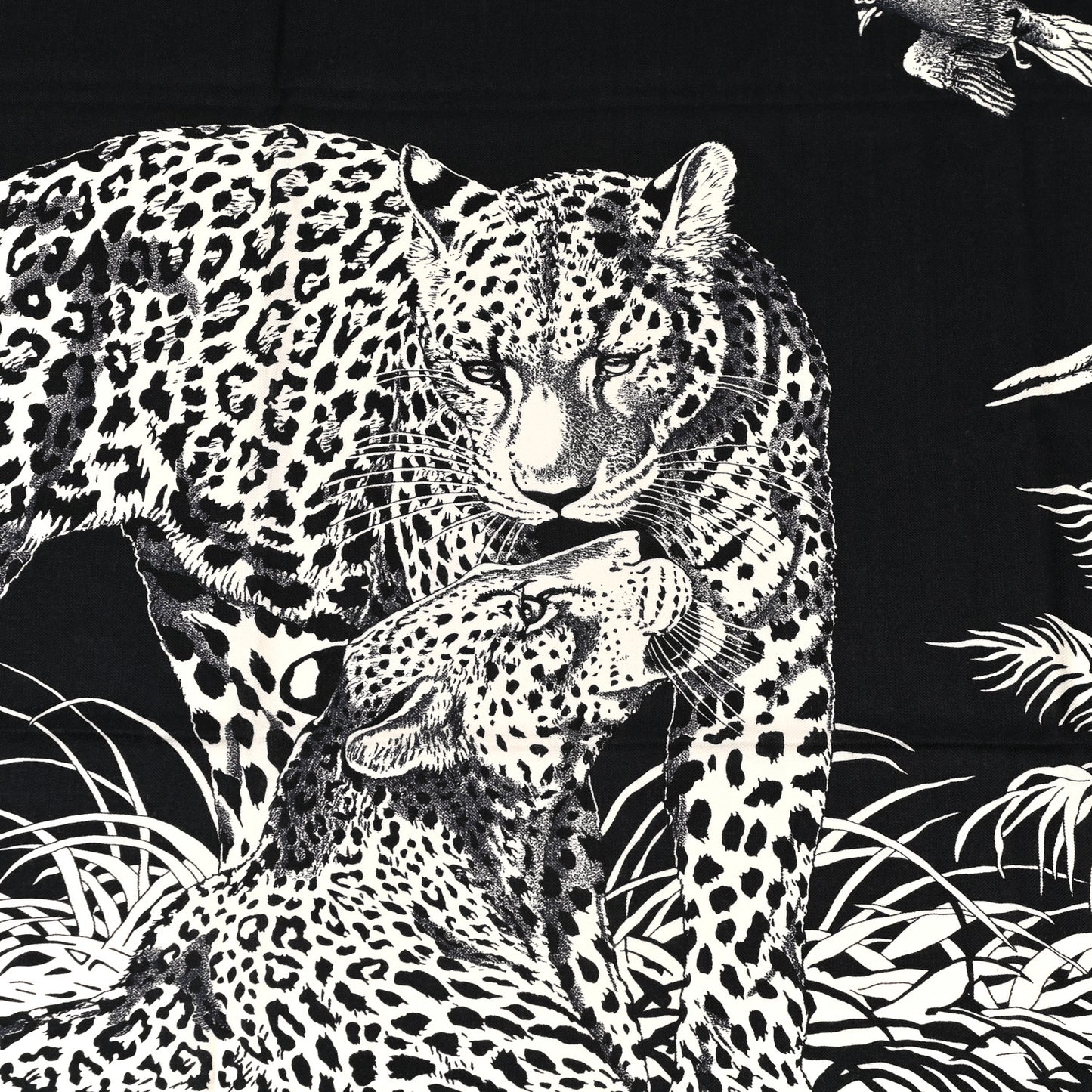 Cashmere Silk Jungle Love Tattoo Shawl 140 Bleu Black White