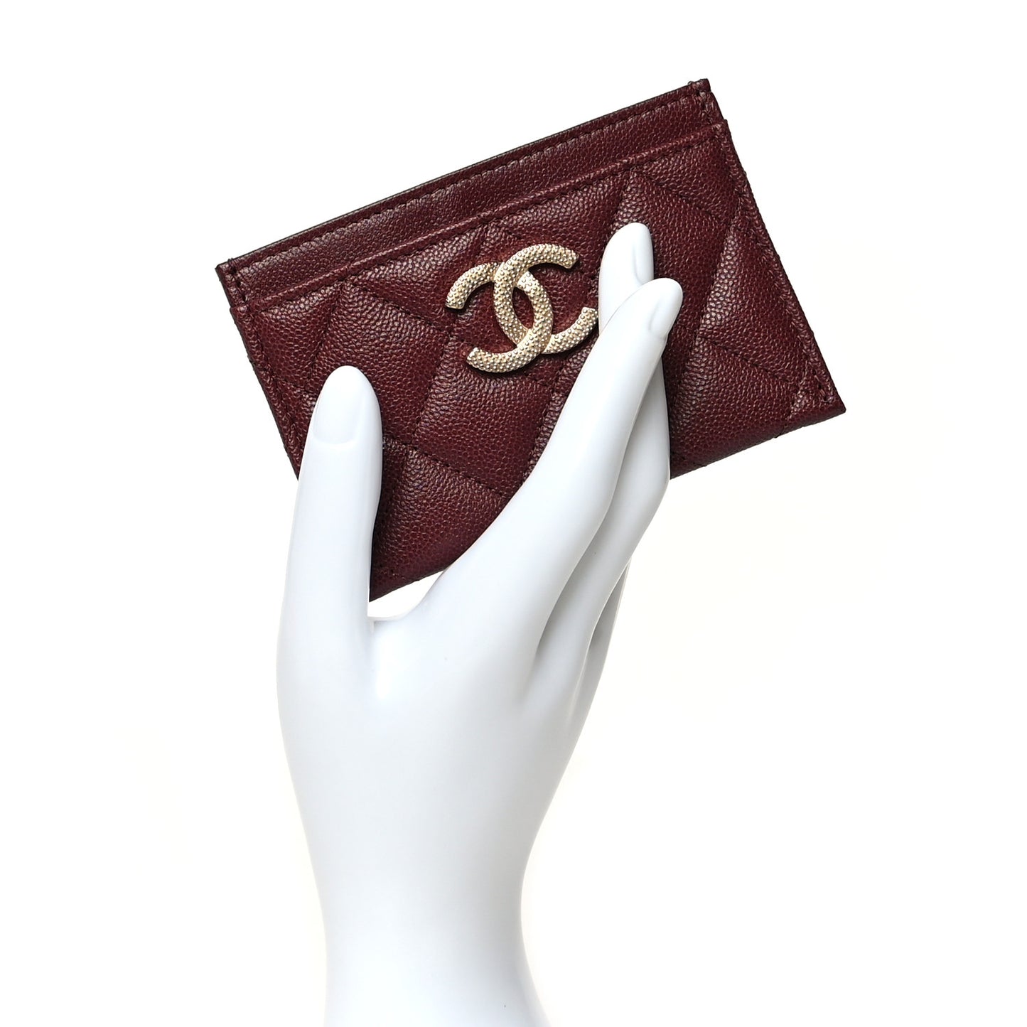 Caviar Quilted Studded CC Card Holder Burgundy