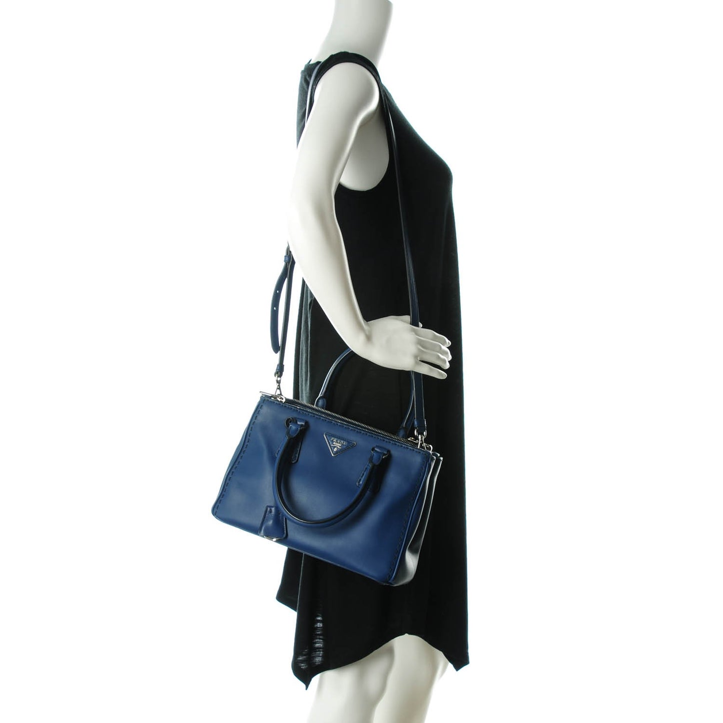 City Calf Small Hand Stitched Galleria Double Zip Tote Bleuette