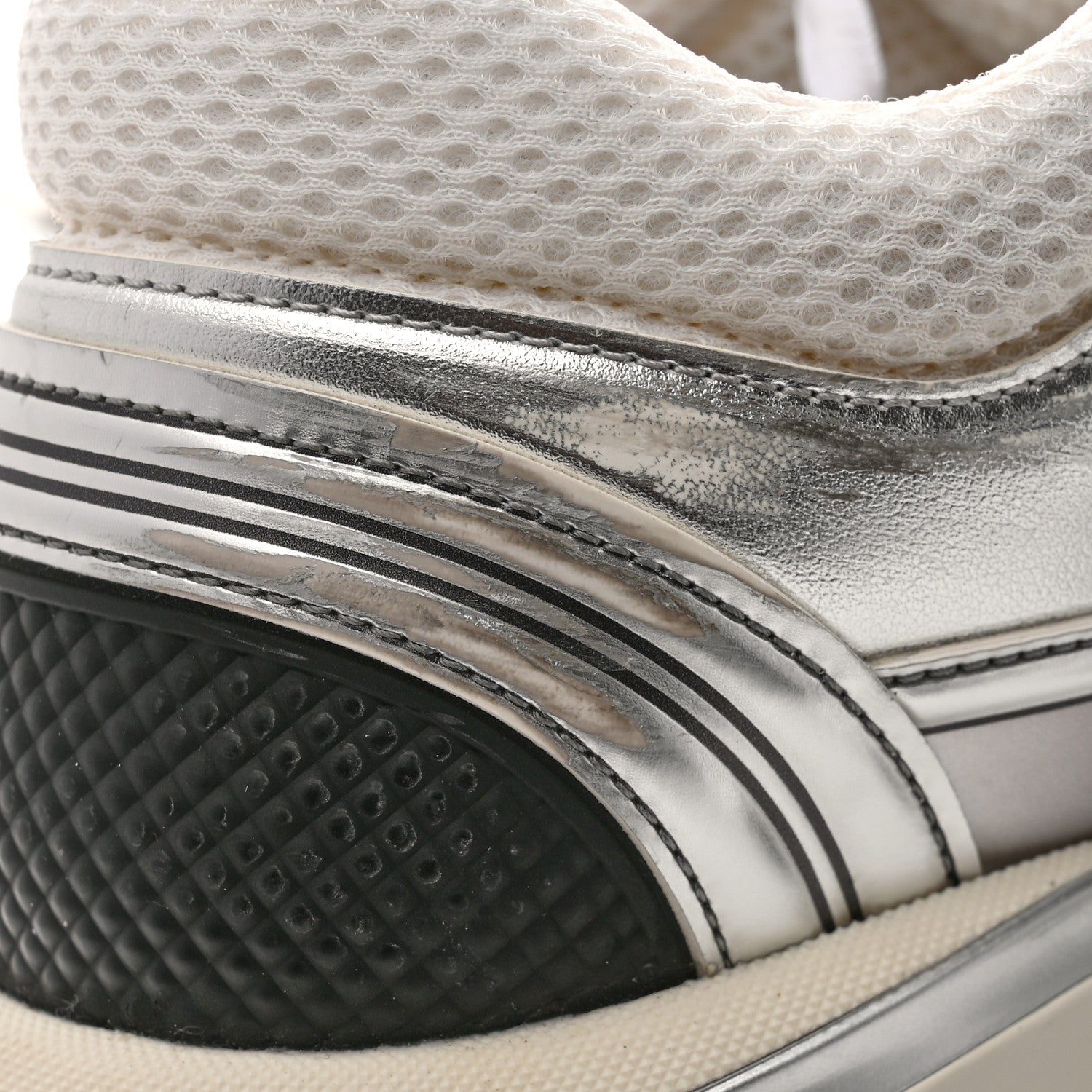 Chanel Fabric Laminated Calfskin Stretch CC Womens Sneakers 39.5 White Silver 11 of 12
