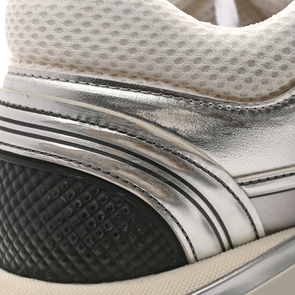 Chanel Fabric Laminated Calfskin Stretch CC Womens Sneakers 39.5 White Silver 11 of 12