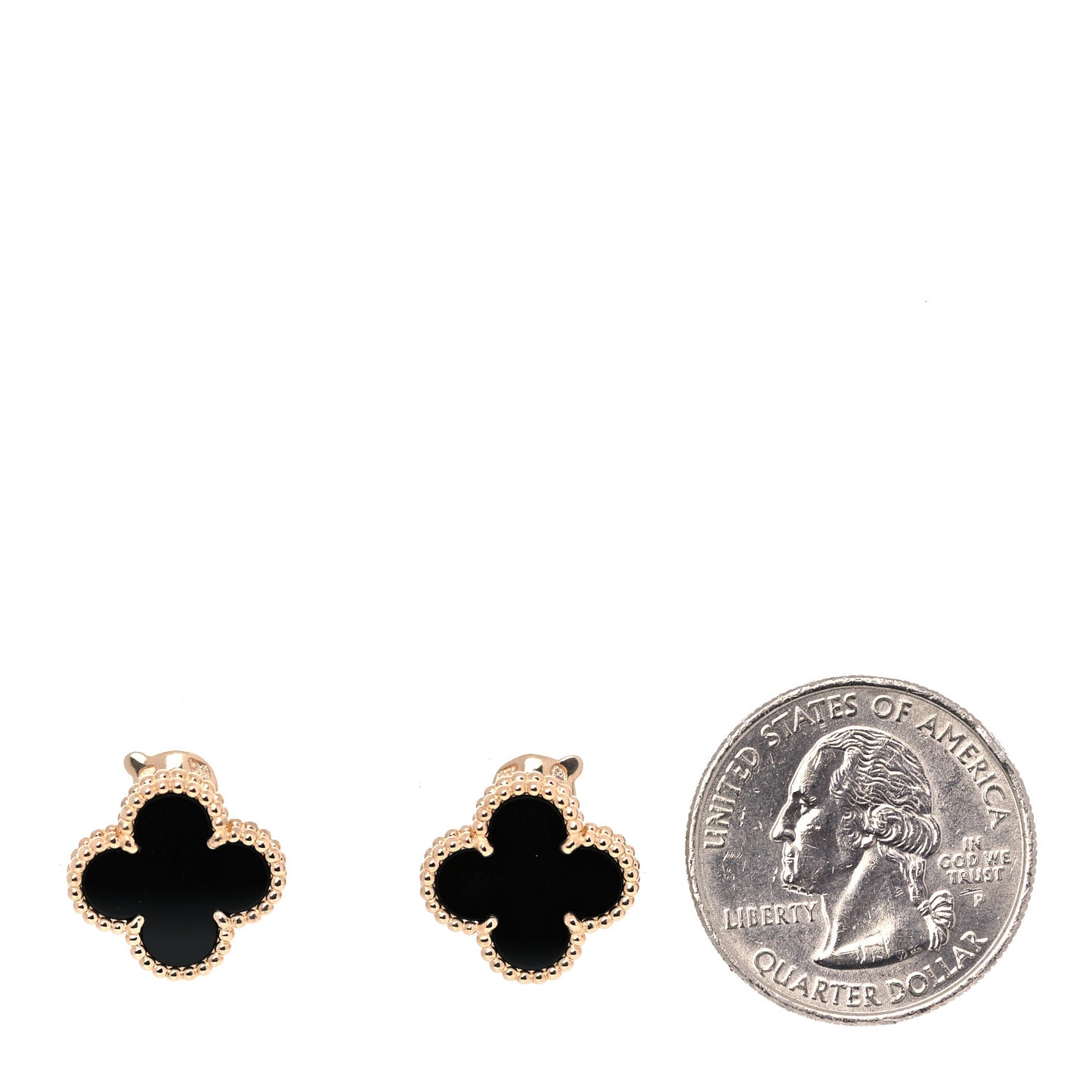 18K Yellow Gold Black Onyx Vintage Alhambra Earrings