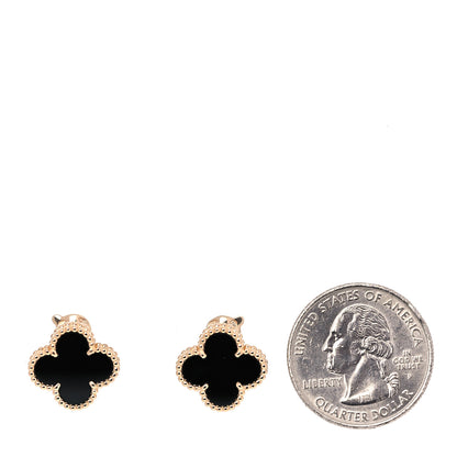 Van Cleef & Arpels 18K Yellow Gold Black Onyx Vintage Alhambra Earrings 2 of 7