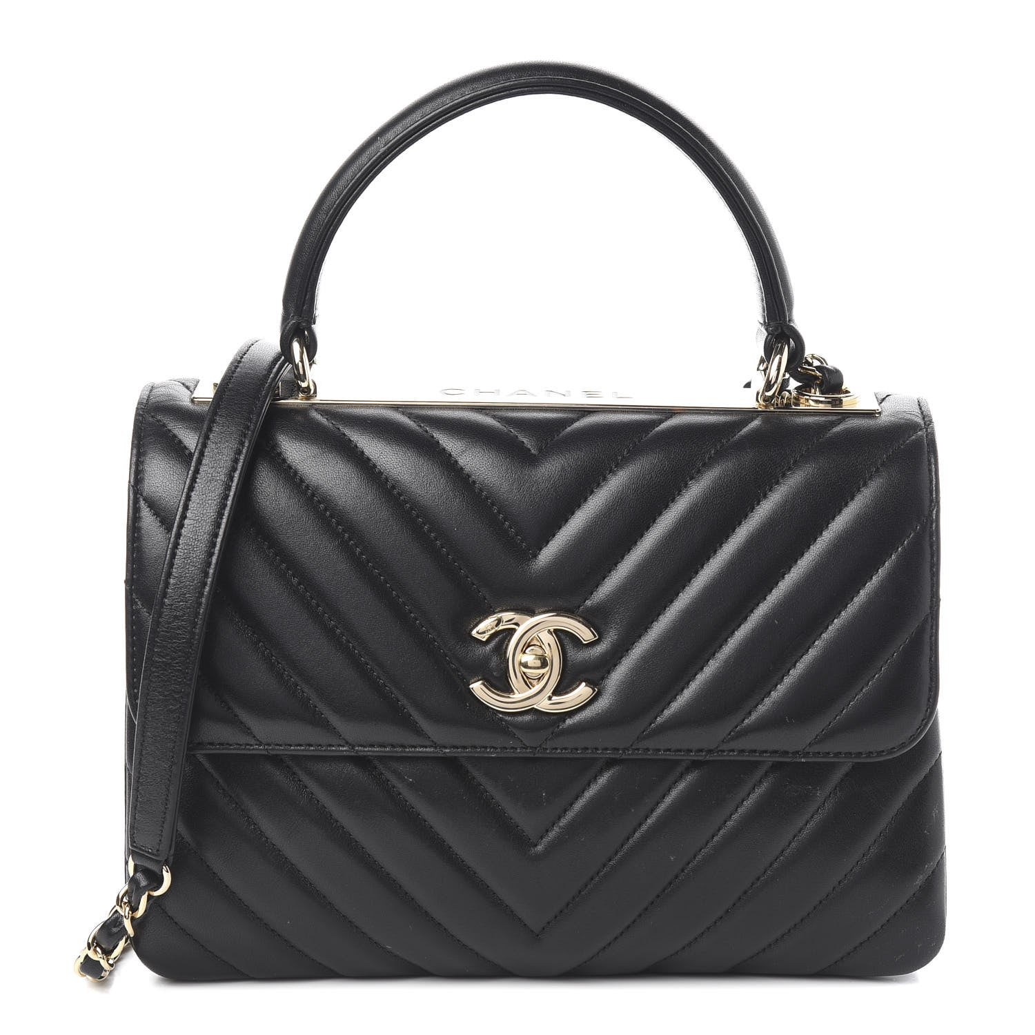 Chanel Lambskin Chevron Quilted Small Trendy CC Dual Handle Flap Bag Black 1 of 12