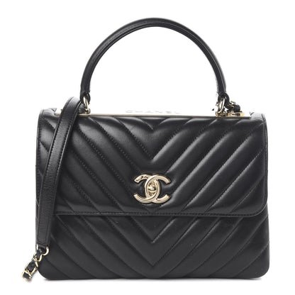 Chanel Lambskin Chevron Quilted Small Trendy CC Dual Handle Flap Bag Black 1 of 12