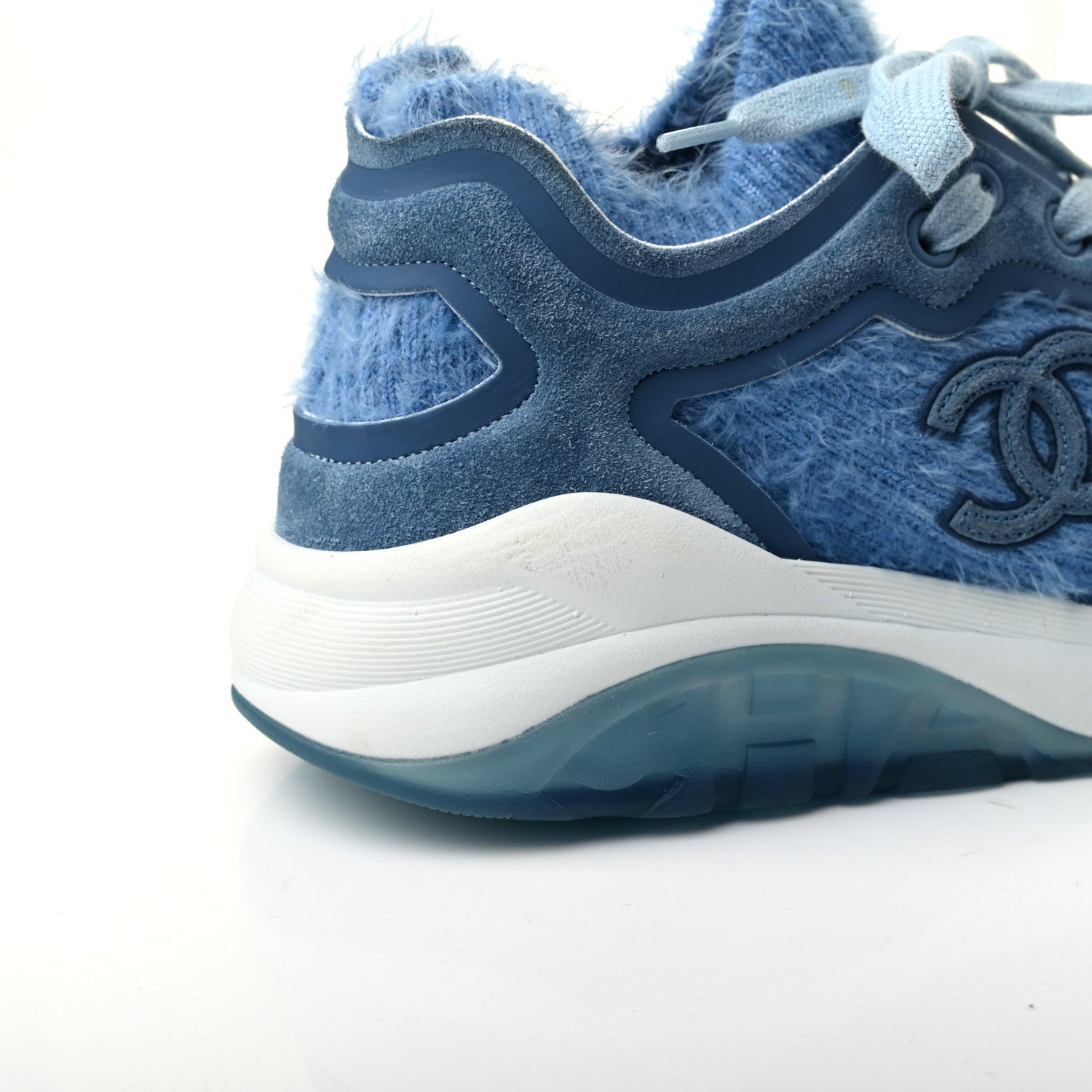 Chanel Suede Calfskin Stretch Fabric CC Sneakers 37 Light Blue 9 of 11