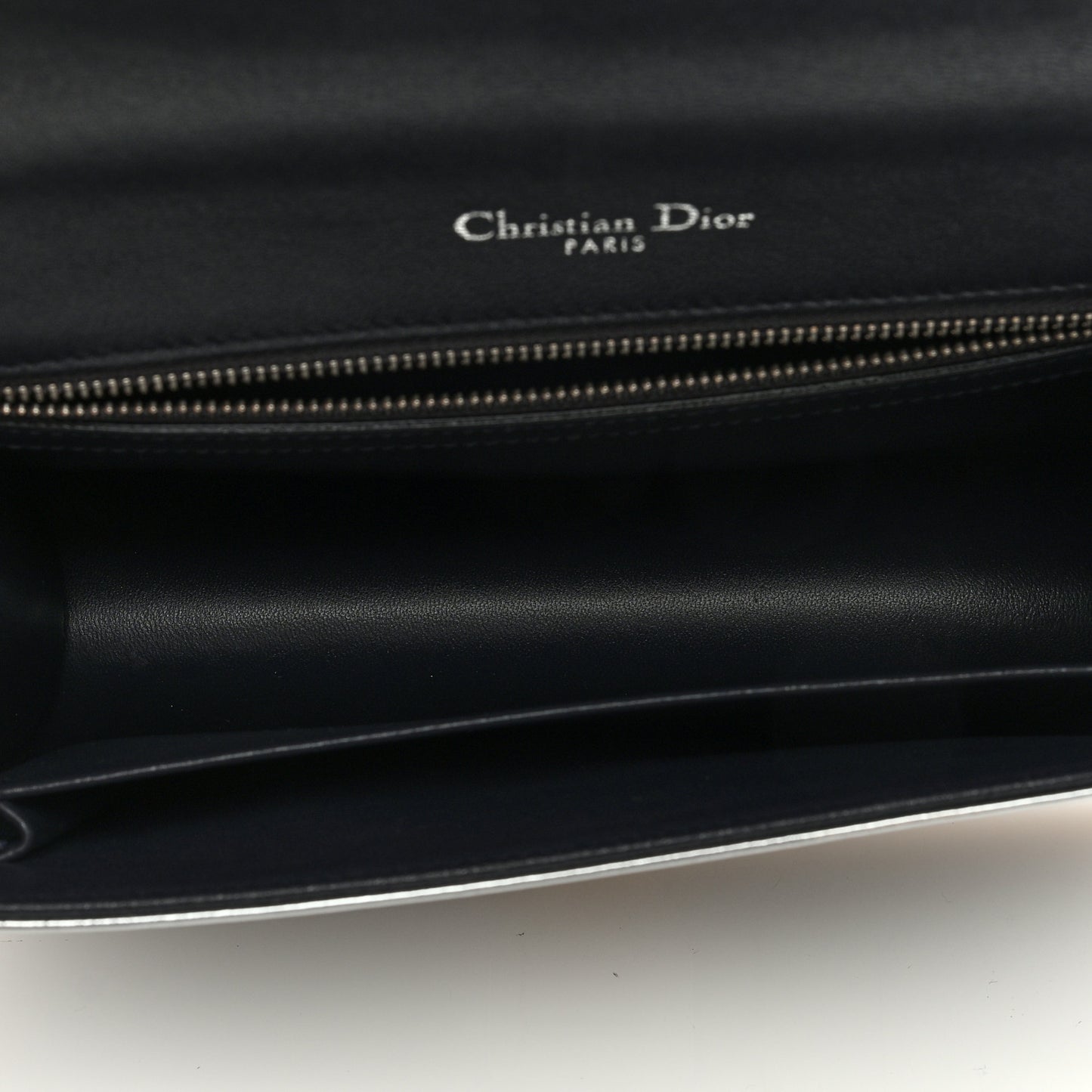 CHRISTIAN DIOR Metallic Patent Micro-Cannage Medium Diorama Flap Bag Silver