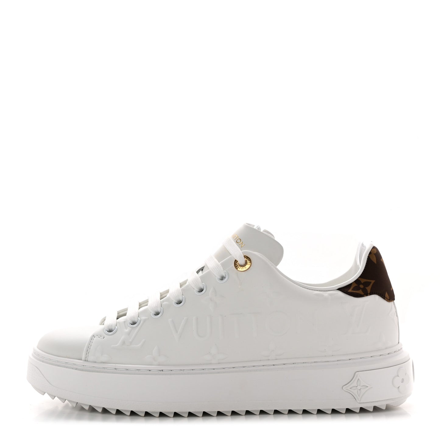 Lambskin Embossed Monogram Time Out Sneakers 38.5 White