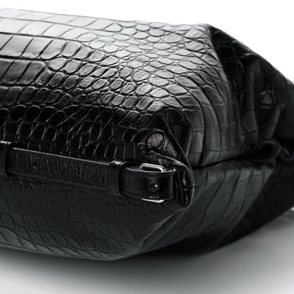 Saint Laurent Calfskin Crocodile Embossed Large Convertible ID Bag Black 6 of 11