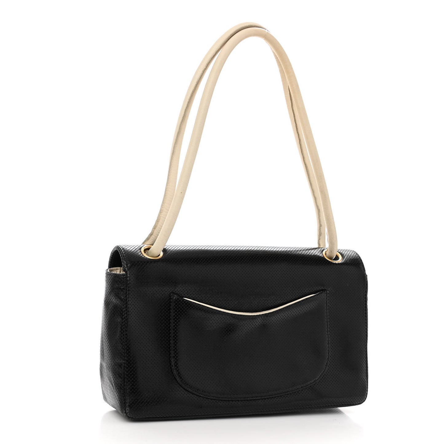 Lambskin Perforated Medium Single Flap Bag Black White
