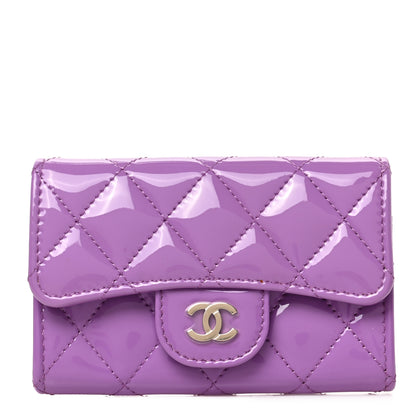 Chanel Patent Quilted Flap Card Holder Wallet Purple 1 of 8