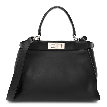 Fendi Vitello Seta Snakeskin Crocodile Monster Eyes Medium Peekaboo Iconic Satchel Black Girasole 3 of 15