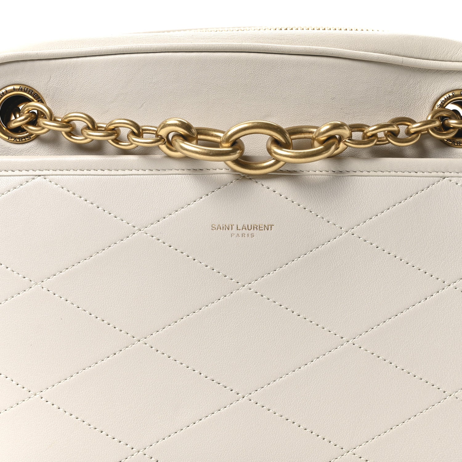 Saint Laurent Lambskin Quilted Le Maillon Chain Strap Crossbody Crema Soft 8 of 10