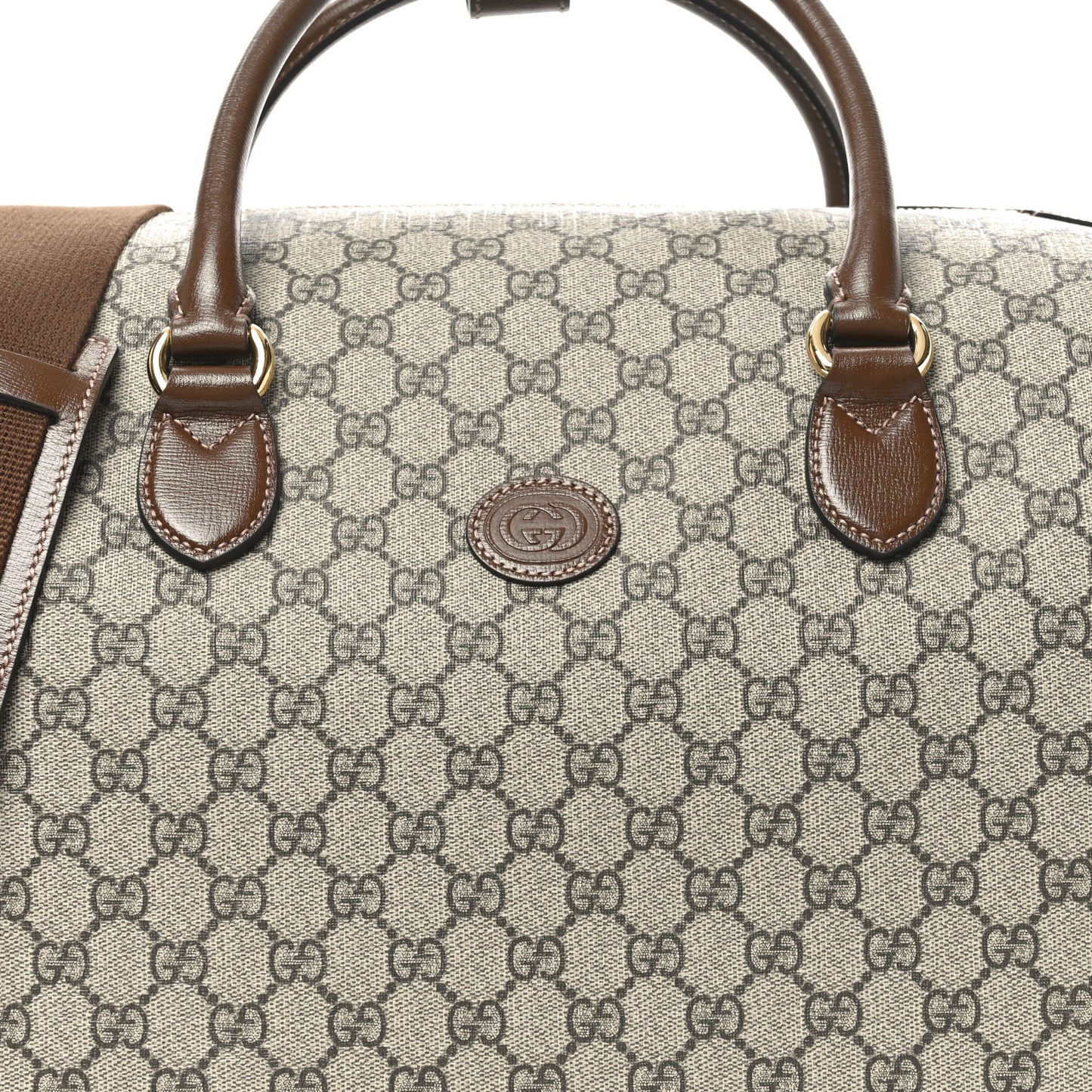 GG Supreme Monogram Azalea Calfskin Retro Interlocking G Large Duffle Bag Beige Ebony Brown Sugar