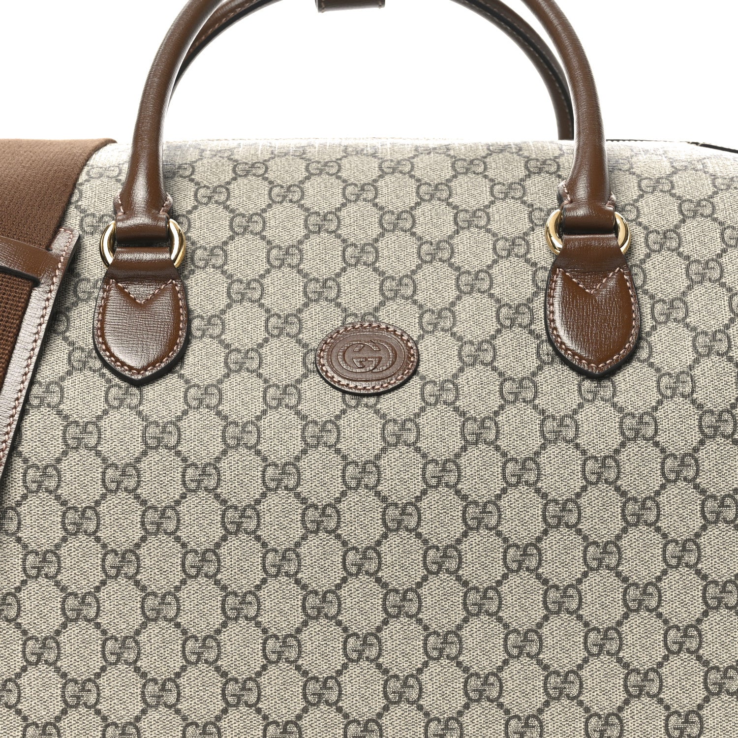 Gucci GG Supreme Monogram Azalea Calfskin Retro Interlocking G Large Duffle Bag Beige Ebony Brown Sugar 6 of 8