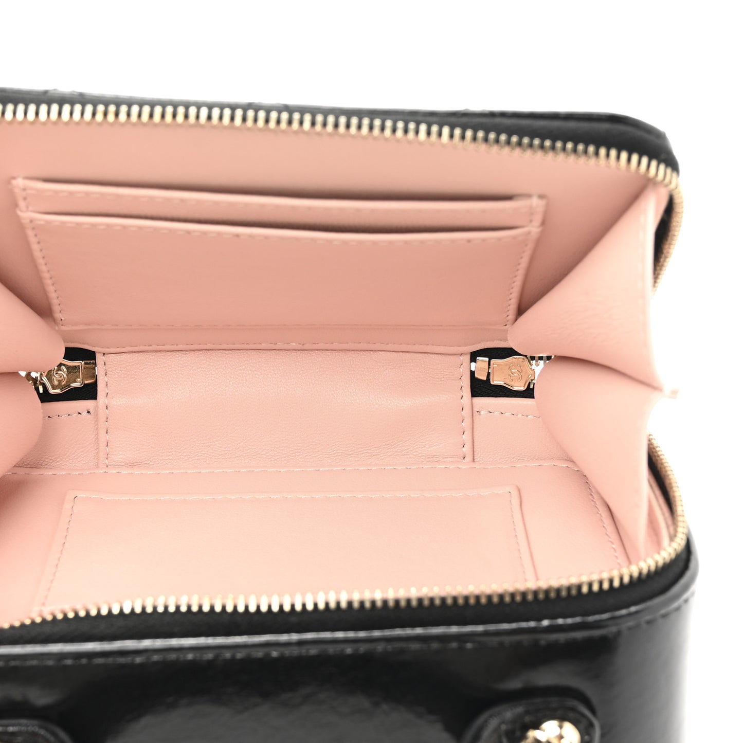 Patent Quilted Top Handle Small Vanity Case Black