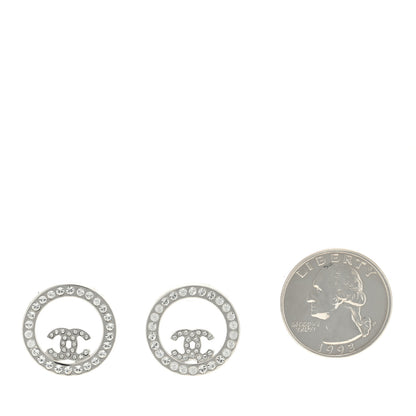 Chanel Crystal CC Round Earrings Silver 2 of 4