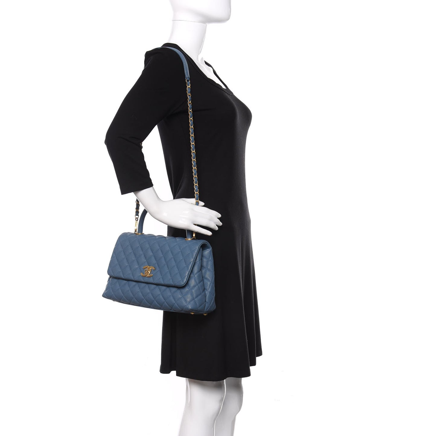 Caviar Quilted Small Coco Handle Flap Blue