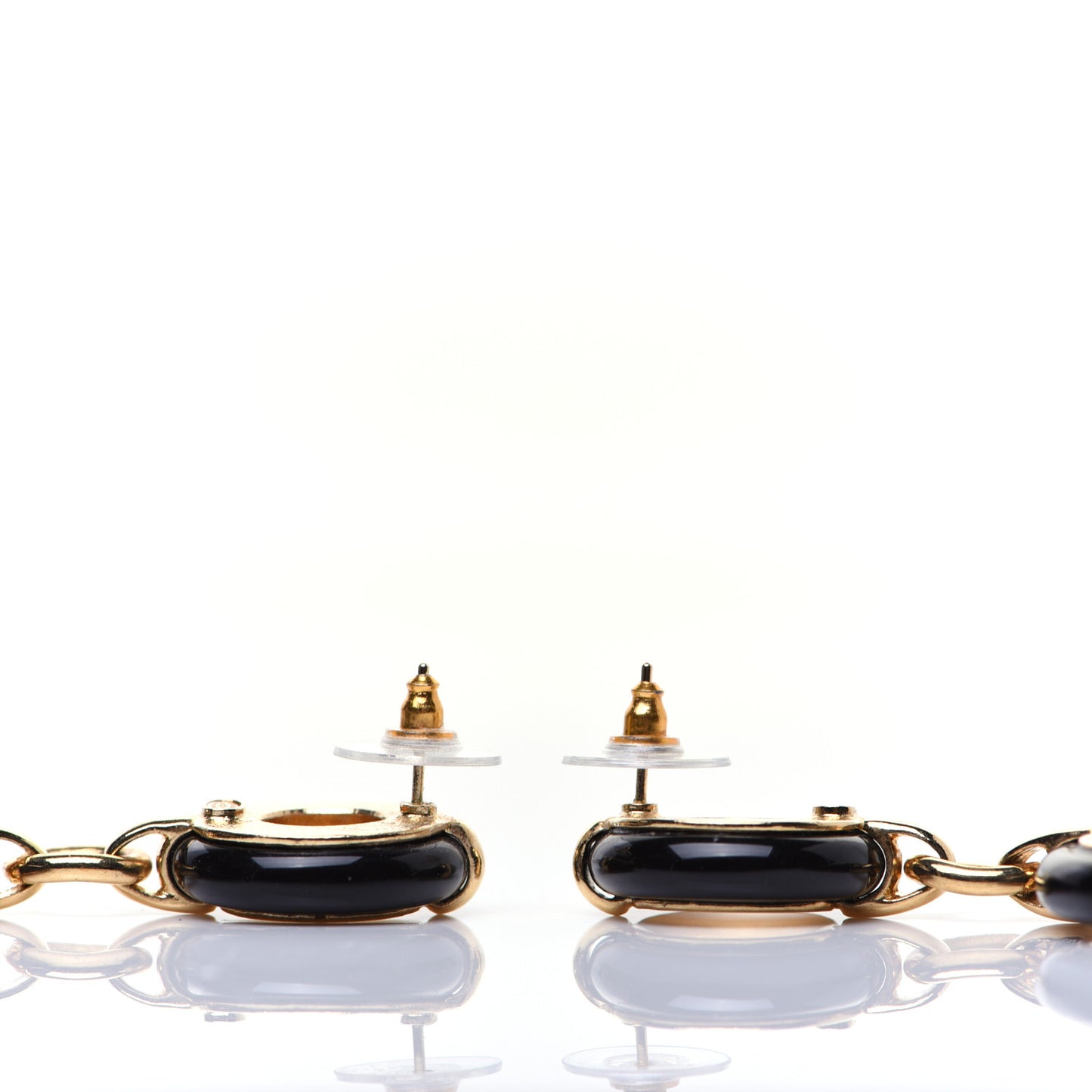 Metal Resin CC Round Drop Earrings Black Gold