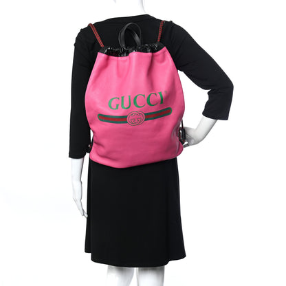 Gucci Grained Calfskin Logo Drawstring Backpack Box Pink Green Black 2 of 11