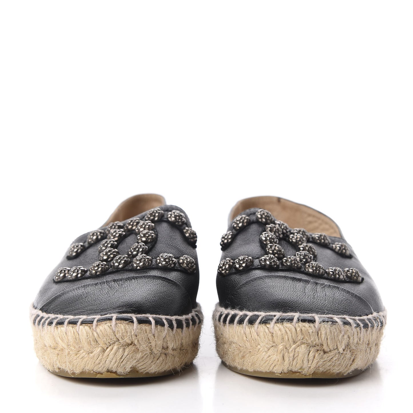 Lambskin Camellia CC Stud Espadrilles 35 Black