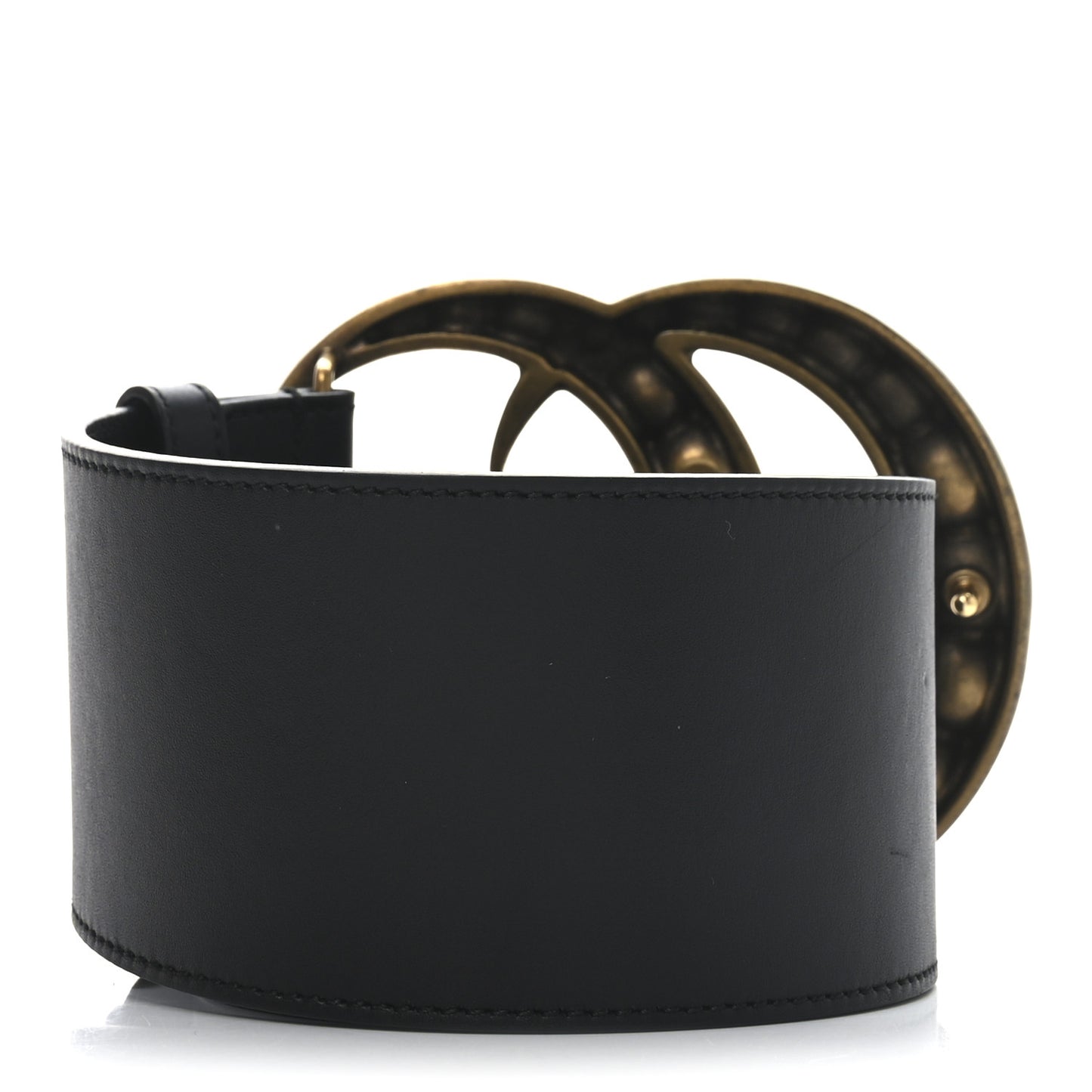 Moon Calfskin Pearl Double G 70mm Belt 85 34 Black Cream