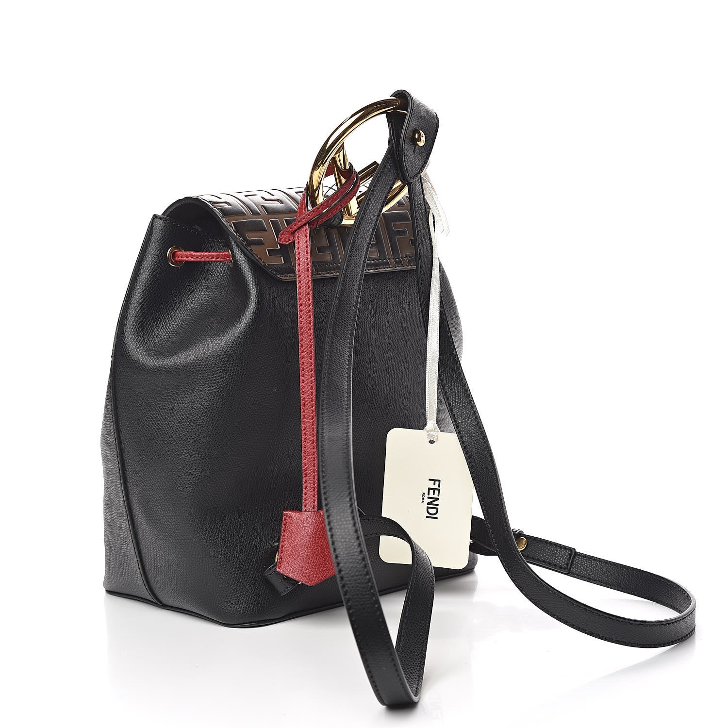 Fendi Vitello Cruise Bi-Color FF 1974 Embossed F is Fendi Drawstring Backpack Black Fragola Maya 3 of 12