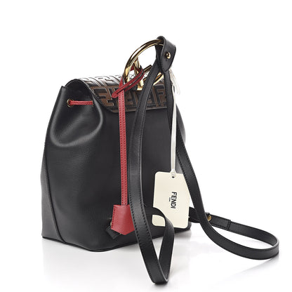 Fendi Vitello Cruise Bi-Color FF 1974 Embossed F is Fendi Drawstring Backpack Black Fragola Maya 3 of 12