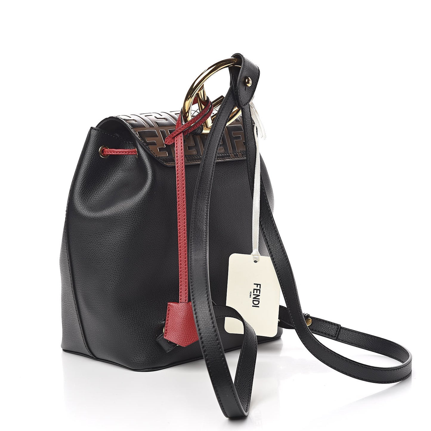Vitello Cruise Bi-Color FF 1974 Embossed F is Fendi Drawstring Backpack Black Fragola Maya