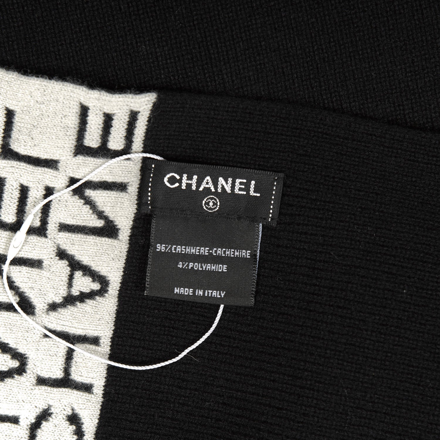 Chanel Cashmere Logo Scarf Black White 3 of 3