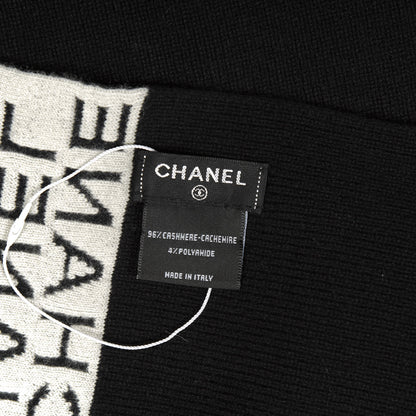 Chanel Cashmere Logo Scarf Black White 3 of 3