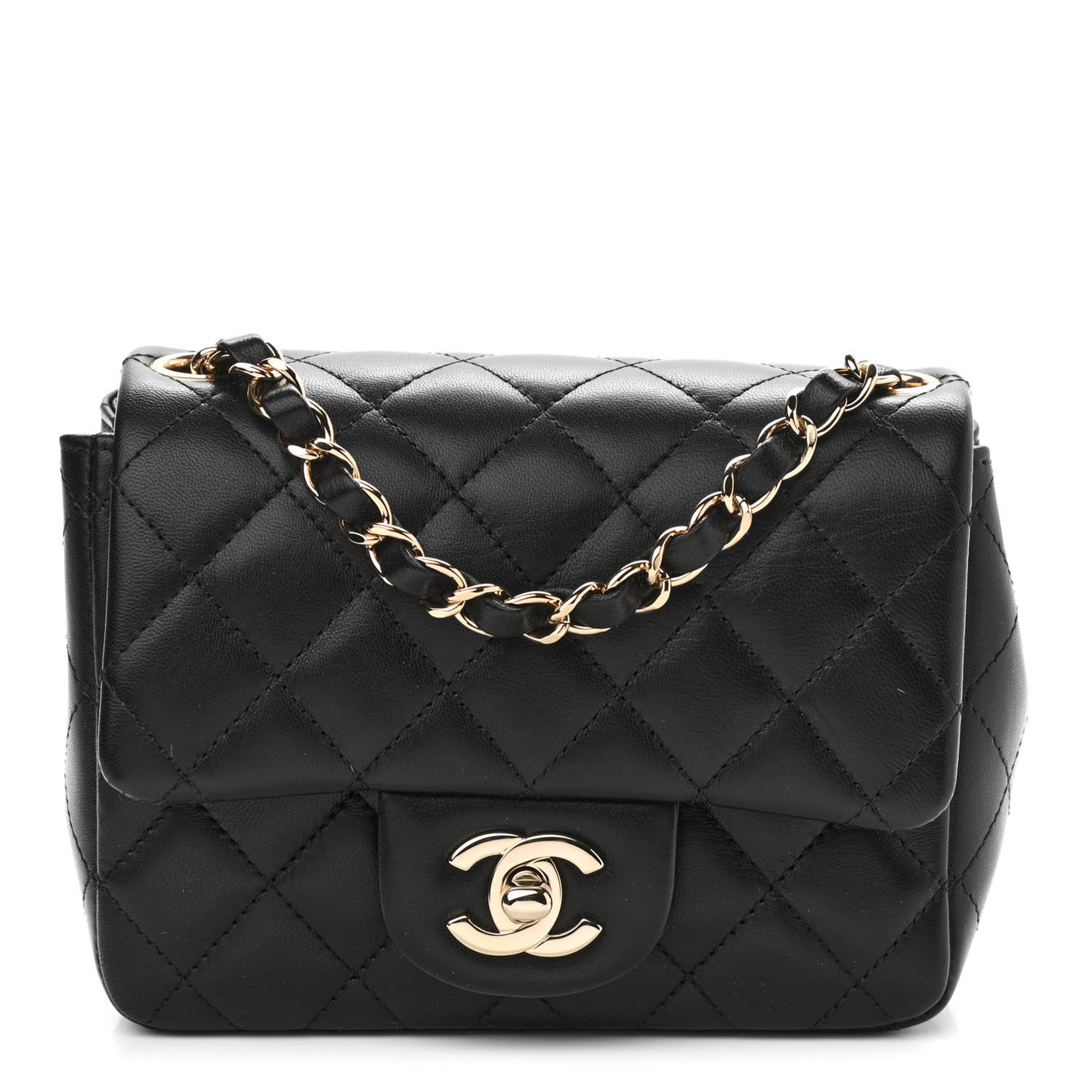 Lambskin Quilted Mini Square Flap Black