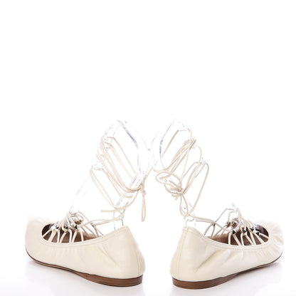 Valentino Garavani Nappa Rockstud Gladiator Lace Up Ballerina Flats 37 Ivory 5 of 11
