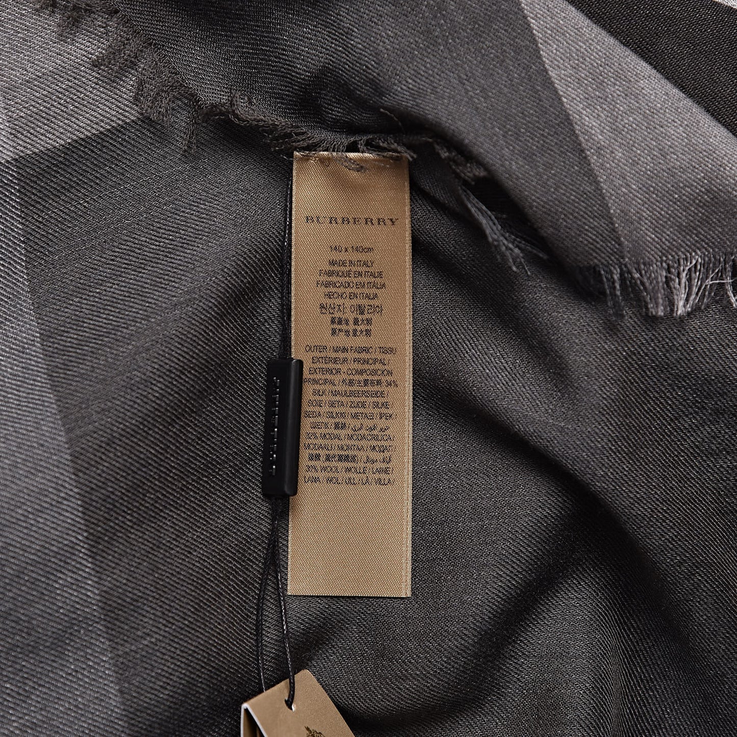 Silk Modal Wool Cashmere London Check Lightweight Square Scarf Mid Grey