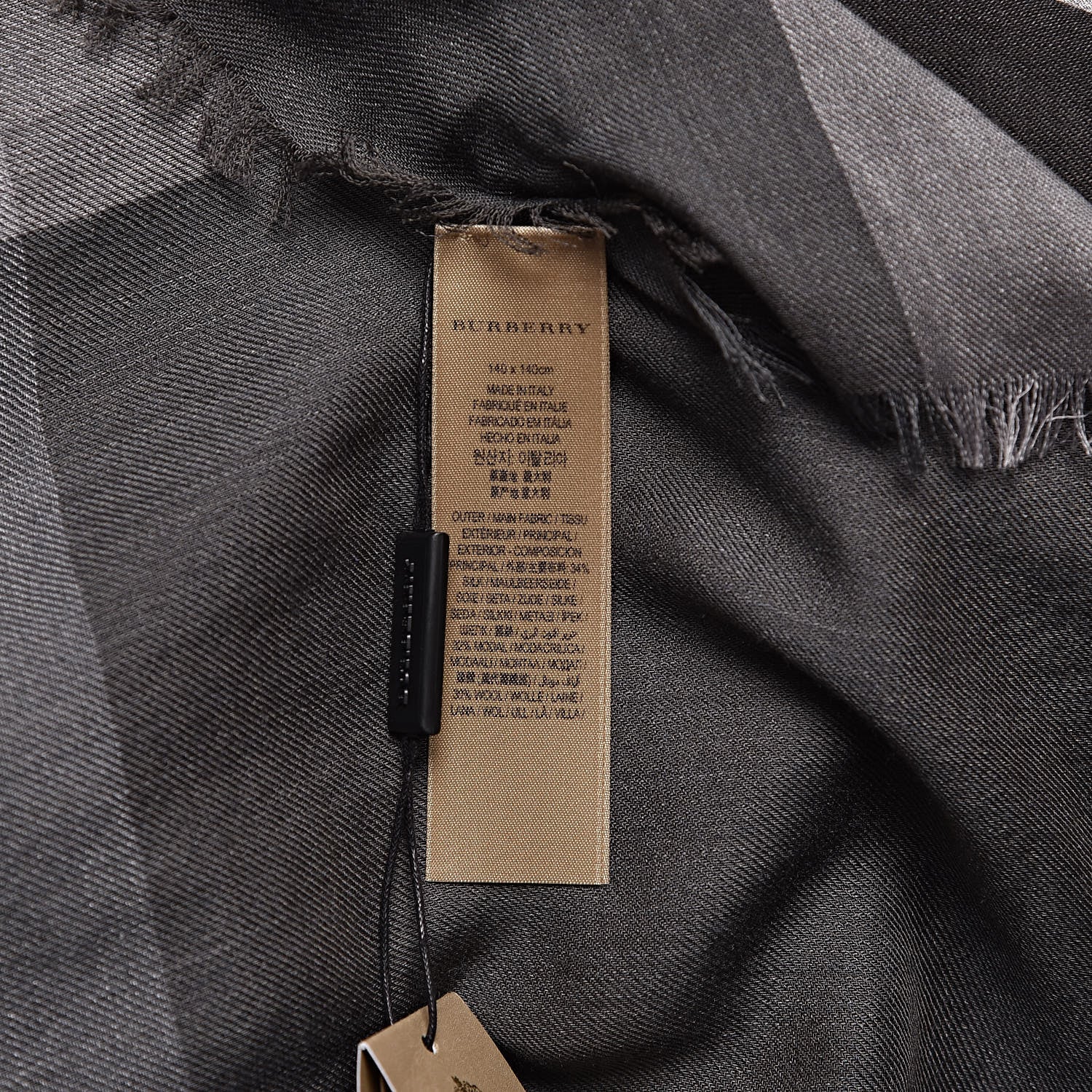 Burberry Silk Modal Wool Cashmere London Check Lightweight Square Scarf Mid Grey 4 of 4