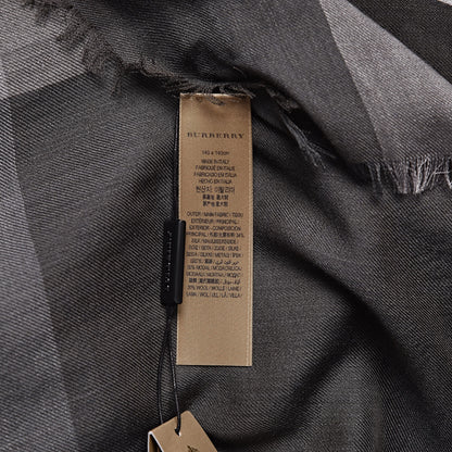Burberry Silk Modal Wool Cashmere London Check Lightweight Square Scarf Mid Grey 4 of 4