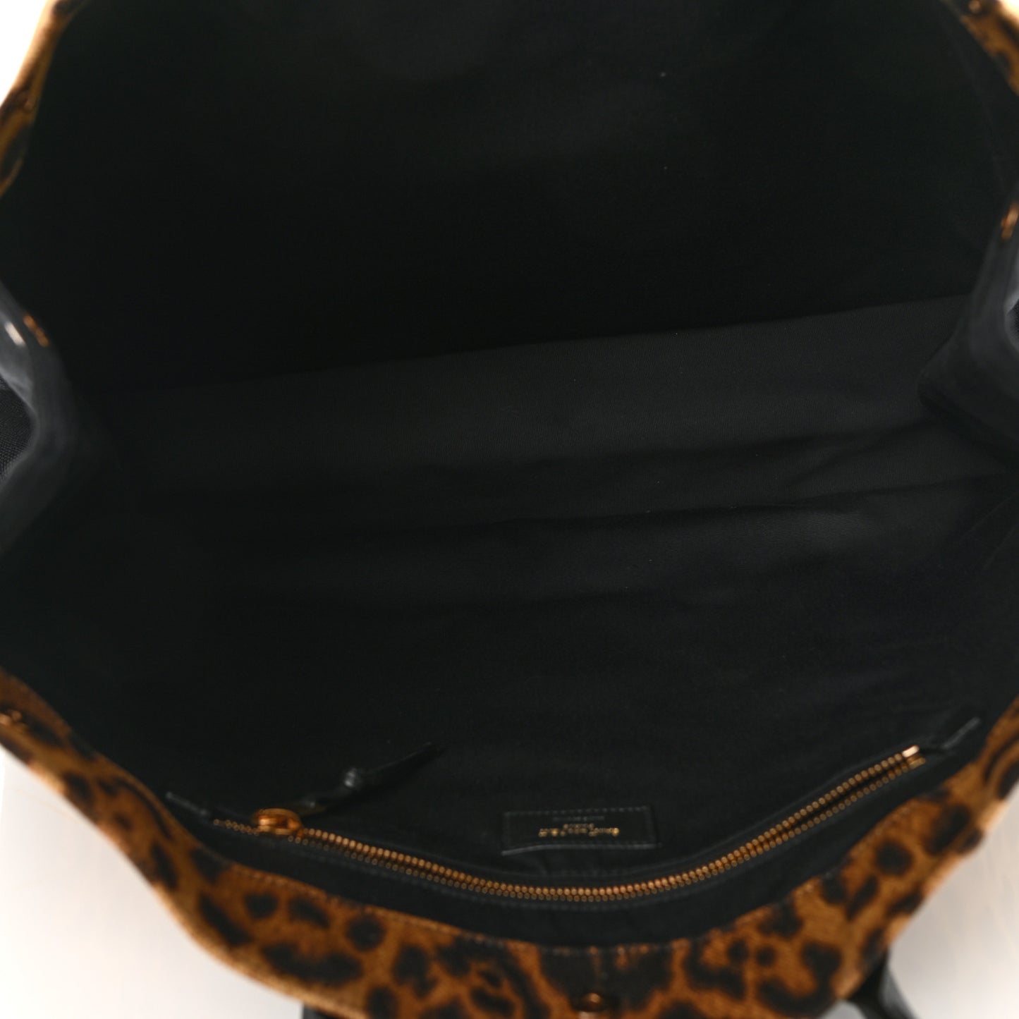 Canvas Calfskin Leopard Print Rive Gauche Noe Tote Natural Black