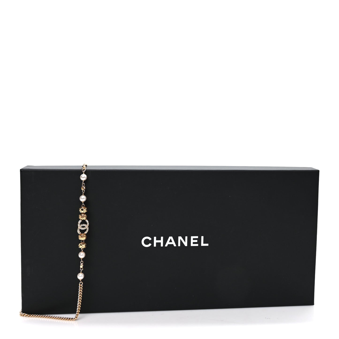 Pearl Crystal CC Quilted Chain Belt 80 32 Gold Pearly White