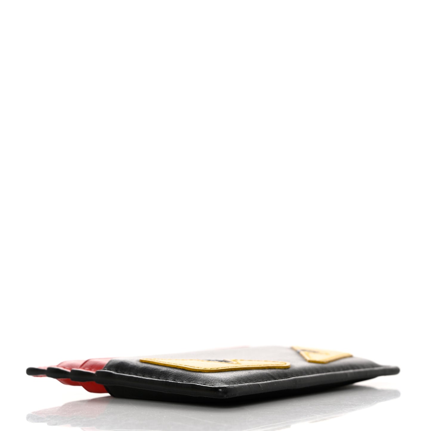 Vitello Century Monster Eyes Inlay Card Holder Black Giallo Rosso