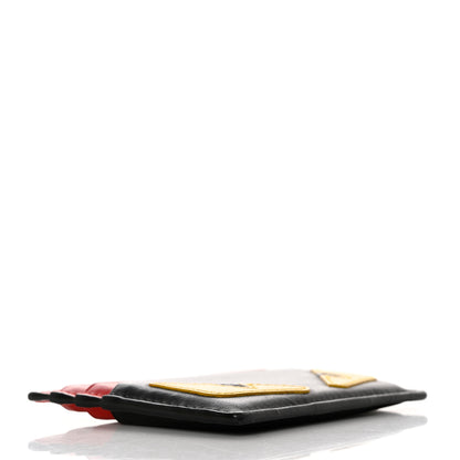 Fendi Vitello Century Monster Eyes Inlay Card Holder Black Giallo Rosso 4 of 10