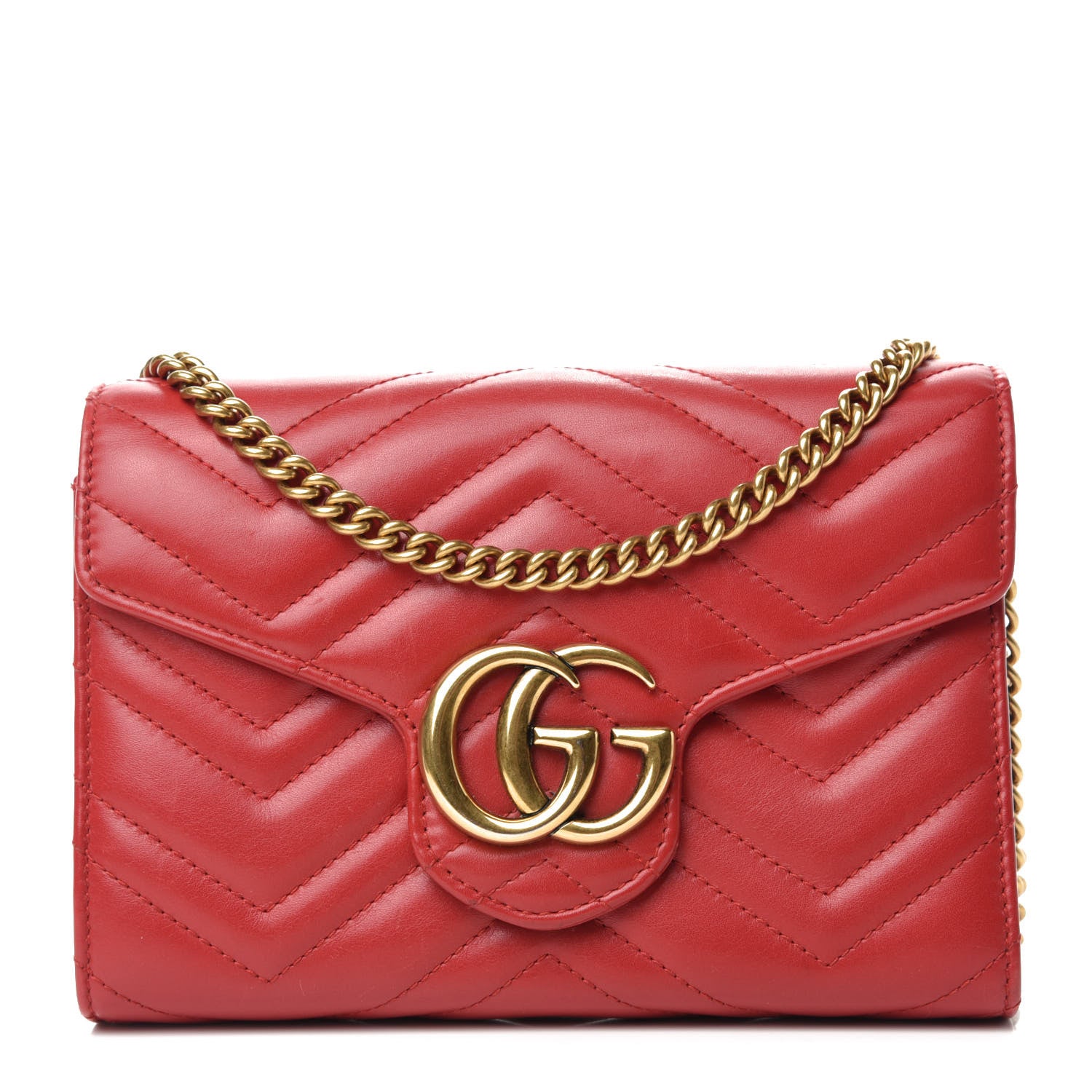 Gucci Calfskin Matelasse GG Marmont Chain Wallet Hibiscus Red 1 of 10