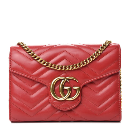 Gucci Calfskin Matelasse GG Marmont Chain Wallet Hibiscus Red 1 of 10