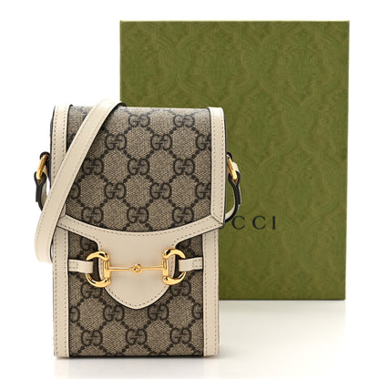 Gucci GG Supreme Monogram Azalea Calfskin Mini Horsebit 1955 Crossbody Bag Beige Ebony Mystic White 12 of 12