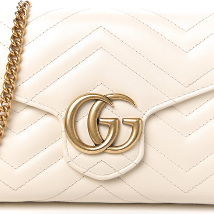 Gucci Calfskin Matelasse GG Marmont Chain Wallet Mystic White 8 of 9