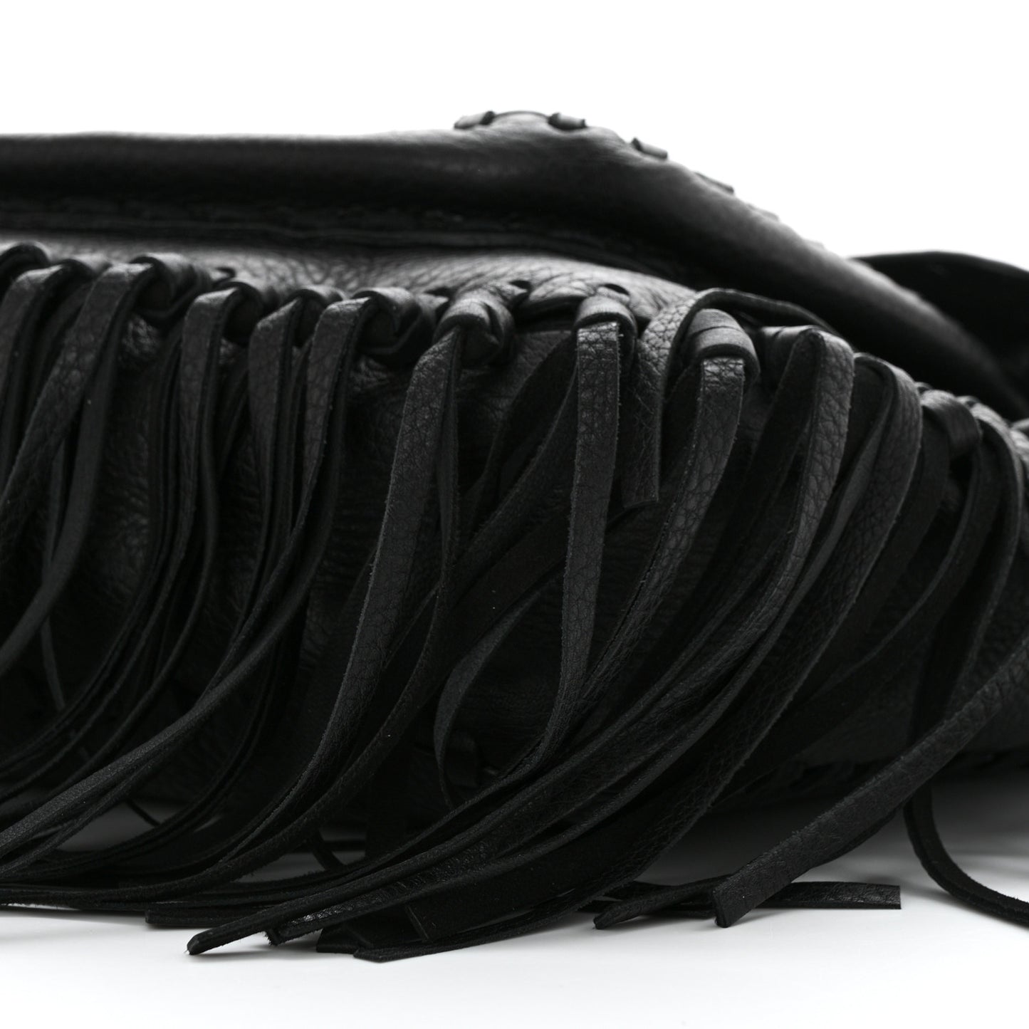 Grained Calfskin C Rockee Scarab Fringe Shoulder Bag Black