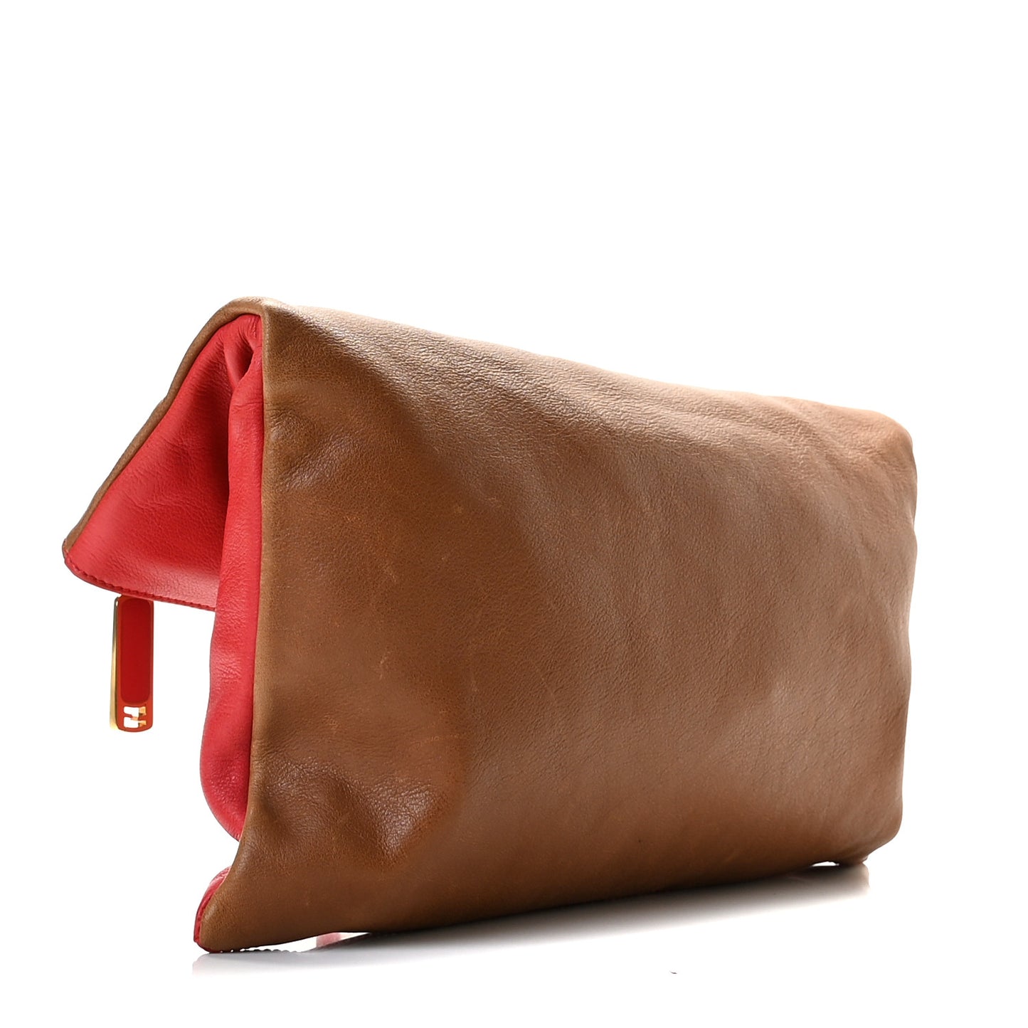 Vitello Foldover Clutch Red Brown