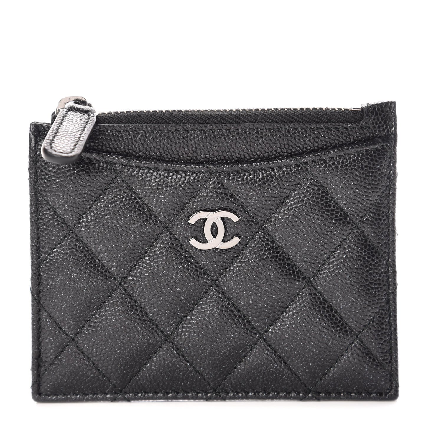 Iridescent Caviar Quilted CC Zip Card Holder Black