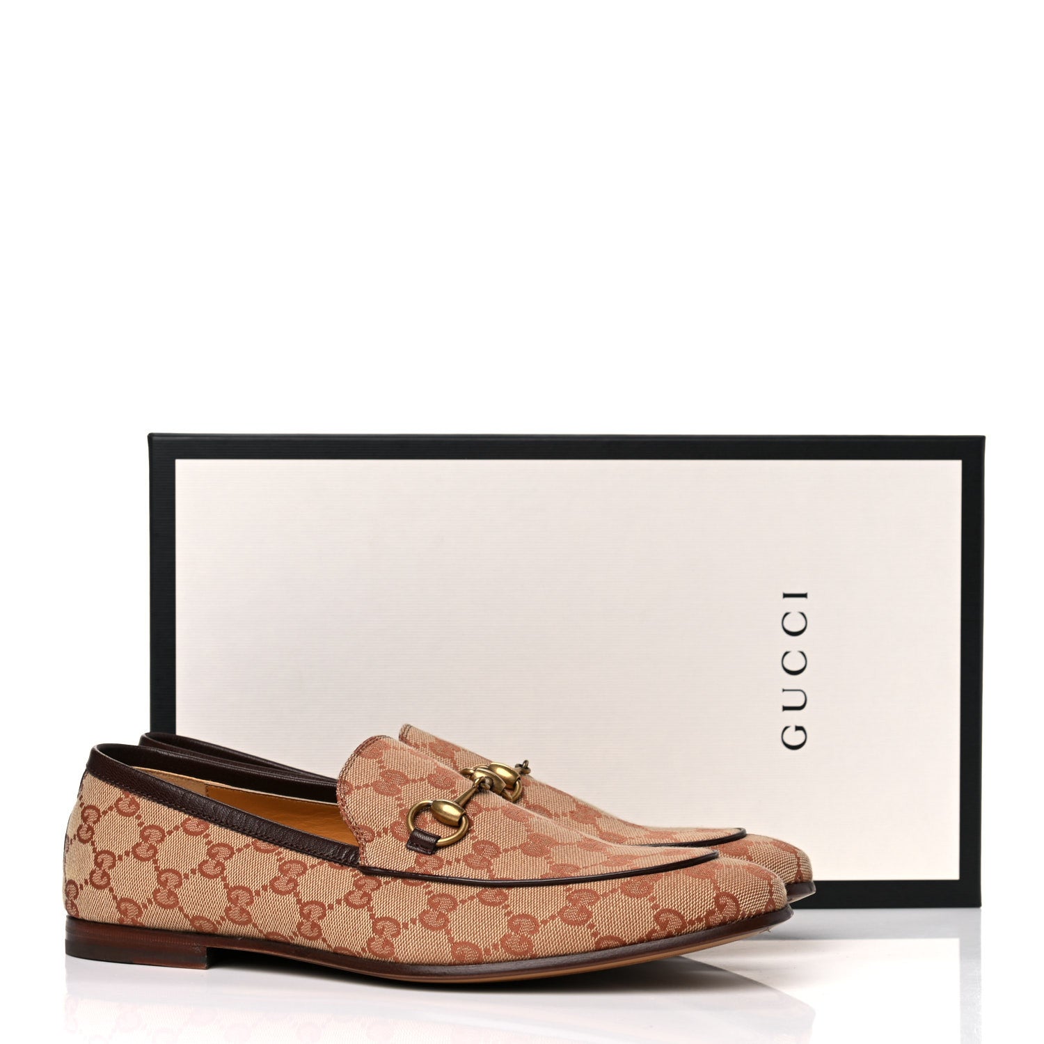 Gucci Canvas GG Monogram Horsebit Mens Jordaan Loafers 8 Beige Ruggine Light Brown 15 of 15